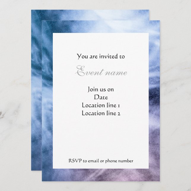 Blue purple white abstract heavenly clouds Invite (Front/Back)