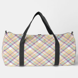 Blue, Purple, White and Orange Plaid Duffle Bag