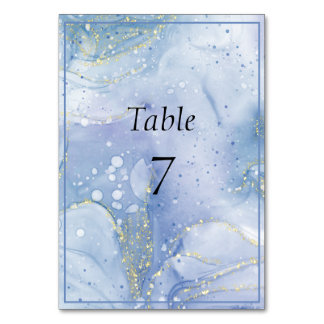 Blue Purple White Gold Glitter Table Number