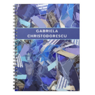 Blue purple white monogram abstract stripe pattern notebook