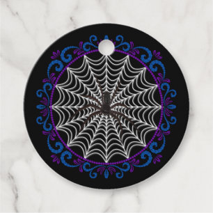 Blue Purple White Spider Web And Black Spider Favour Tags