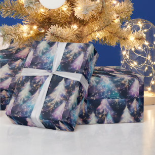 Blue Purple White Trees Modern Christmas Wrapping Paper