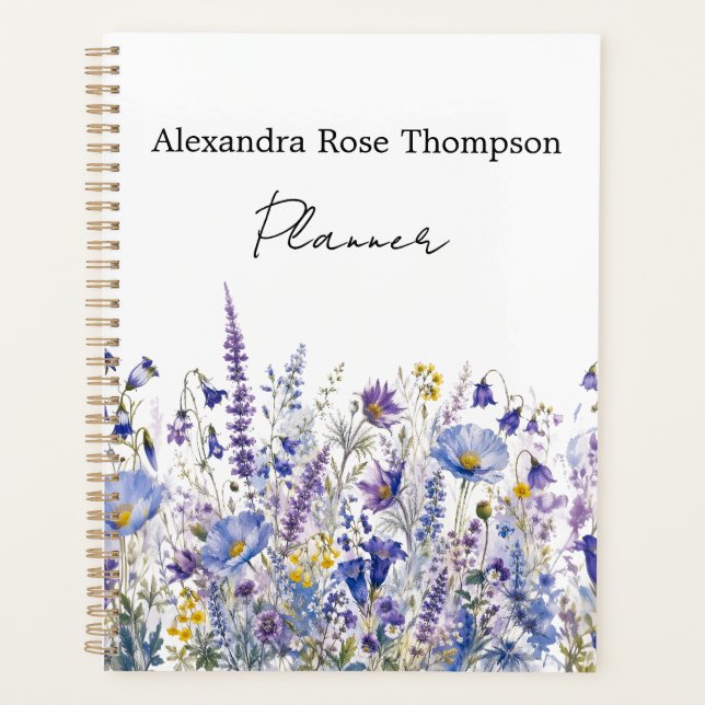 Blue Purple Wildflower Watercolor Planner (Front)