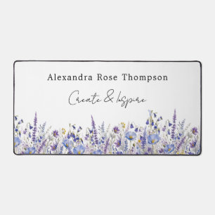 Blue Purple Wildflower Watercolor Sketchbook Desk Mat
