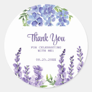Blue Purple Wisteria Floral Greenery Thank You  Classic Round Sticker