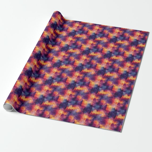 Blue/Purple/Yellow Abstract Paint Wrapping Paper (Unrolled)