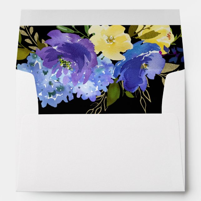Blue Purple & Yellow Floral - Black Envelope (Back (Bottom))