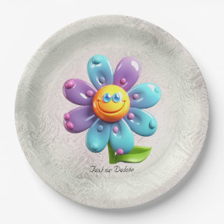 Blue Purple Yellow Flower Paper Plate