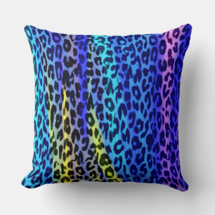 Blue Purple Yellow Leopard Print Skin Cushion