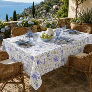 Blue Purple Yellow Watercolor Wildflower Pattern Tablecloth