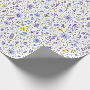 Blue Purple Yellow Watercolor Wildflower Pattern Wrapping Paper