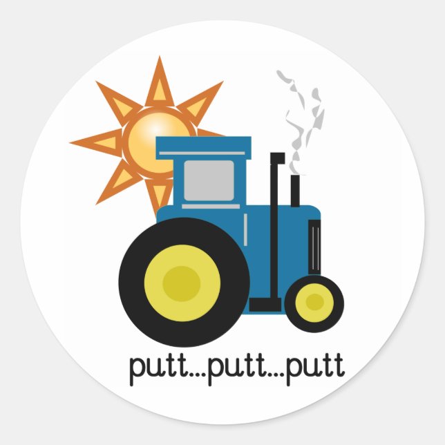 Blue Putt Putt Tractor Classic Round Sticker (Front)