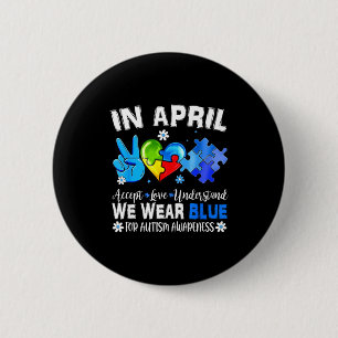Blue puzzle autism awareness in april accept love 6 cm round badge