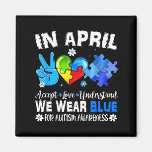 Blue puzzle autism awareness in april accept love magnet