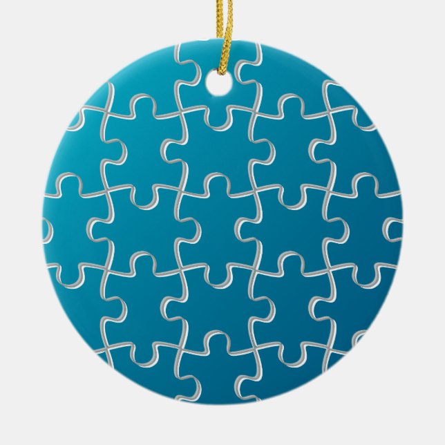 Blue puzzle pattern ceramic tree decoration (Front)
