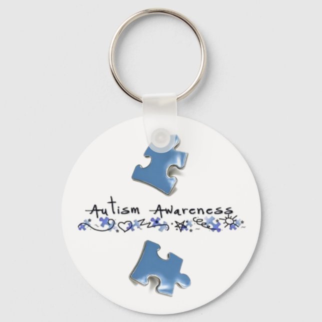 Blue Puzzle Pieces - Autism Awareness Key Ring (Front)