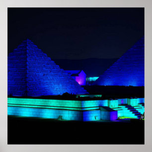 Blue pyramids design poster