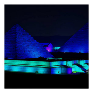Blue pyramids design poster