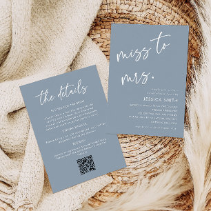 Blue QR Code All-in-One Miss to Mrs. Bridal Shower Invitation