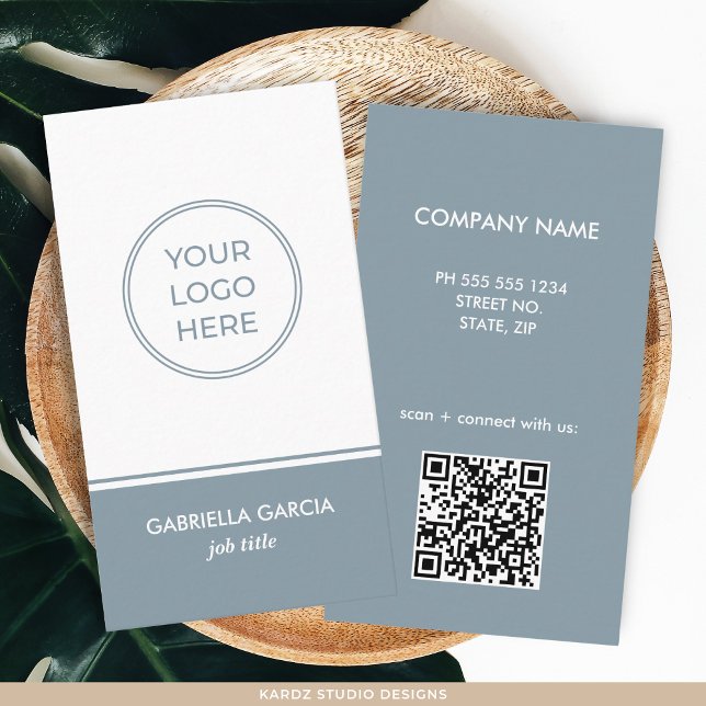 Blue QR Code Logo Business Card (Add your business informaation and logo, and URL to create QR Code. )