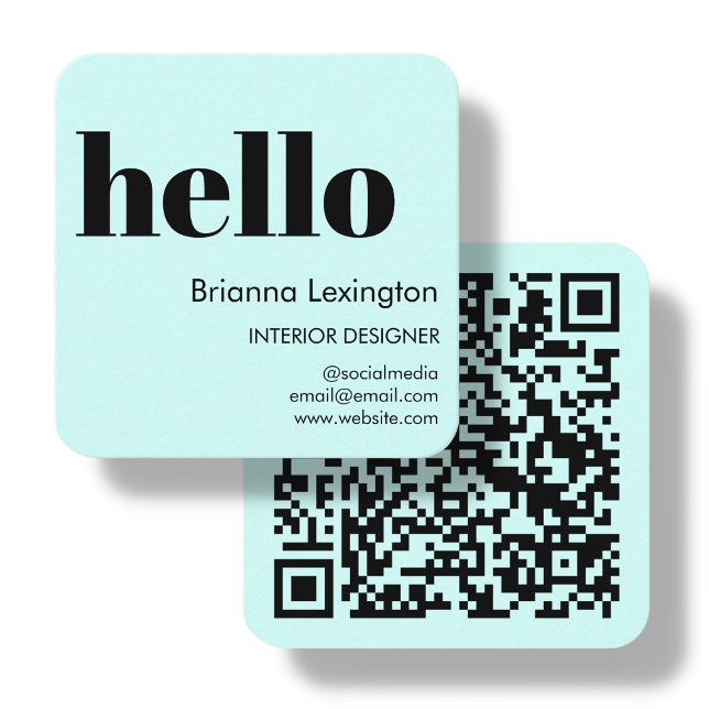 Blue | QR Code Social Media | Hello Square Business Card (Creator Uploaded)