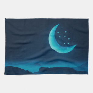 Blue Quarter Moon and Mountains Kitchen Towel