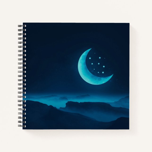 Blue Quarter Moon and Mountains | Notebook (Front)
