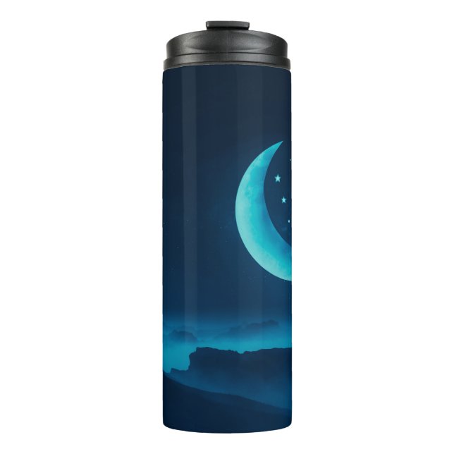 Blue Quarter Moon and Mountains | Thermal Tumbler (Front)