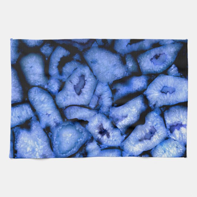 Blue Quartz Agate, blue Geodes, abstract pattern  Tea Towel (Horizontal)