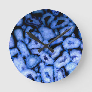 Blue Quartz Agate Geodes Round Clock