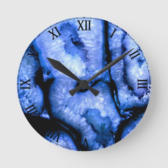 Blue Quartz Agate Geodes Round Clock (Front)