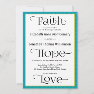 Blue Quatrefoil Christian Wedding Invitation