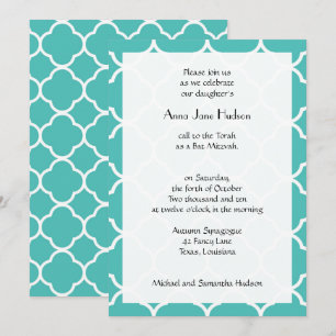 Blue Quatrefoil, Moroccan Trellis, Bat Mitzvah Invitation