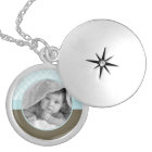 Blue Quatrefoil Pattern Photo Frame Necklace