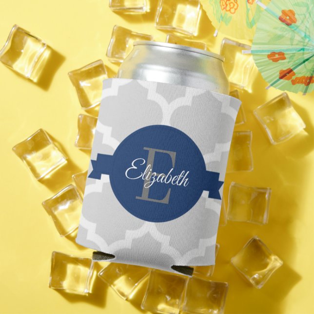 Blue Quatrefoil Personalised Can Cooler (In Situ Summer)