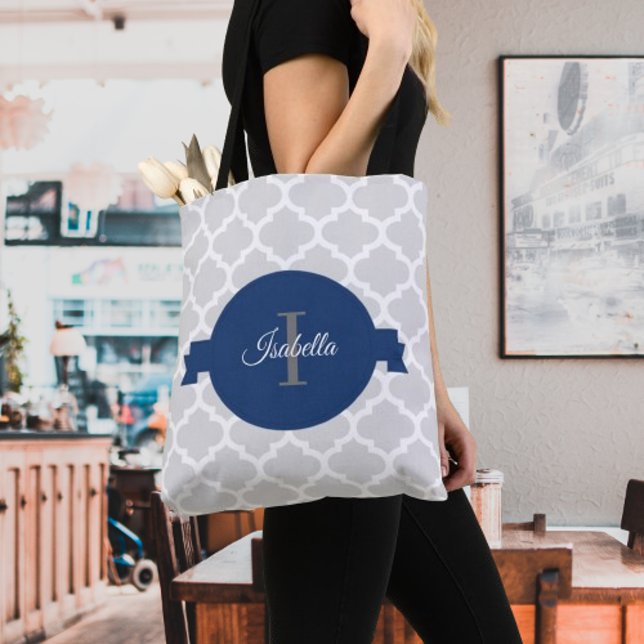 Blue Quatrefoil Personalised Tote Bag (Blue Quatrefoil Personalized Tote Bag)