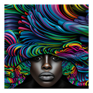 Blue Queen Rainbow Cute Hair Black Melanin Afro Poster