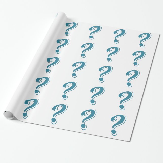 BLUE QUESTION MARK GRAPHICS CURIOUS WRAPPING PAPER (Unrolled)