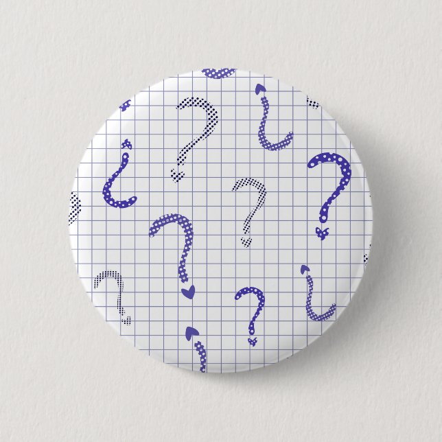 Blue question mark seamless pattern 6 cm round badge (Front)