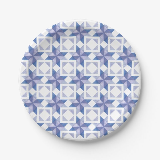 Blue Quilt Block Paper Plate (Front)