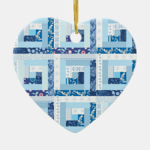 Blue Quilt Ceramic Tree Decoration