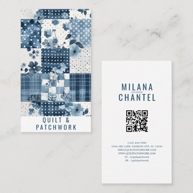 Blue Quilt Patchwork Handmade Clothing  Business Card (Front/Back)