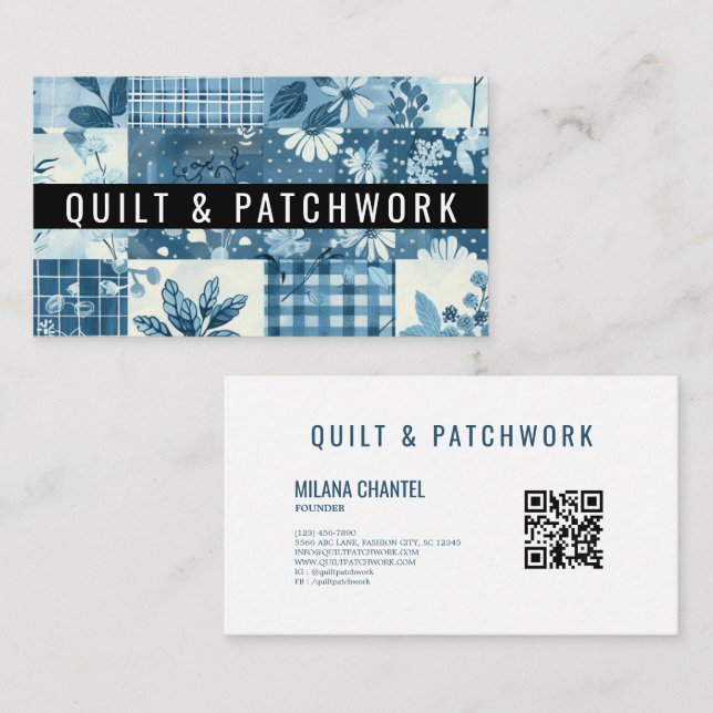 Blue Quilt Patchwork Handmade Clothing  Business Card (Front/Back)