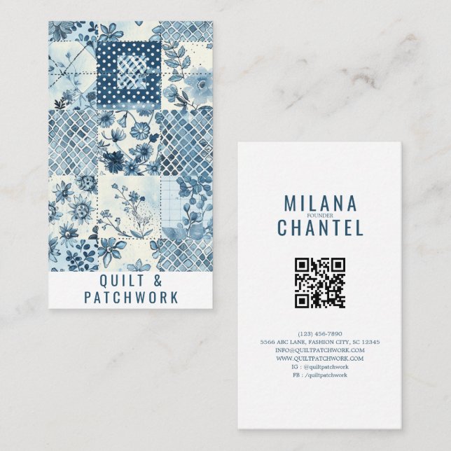 Blue Quilt Patchwork Handmade Clothing  Business Card (Front/Back)