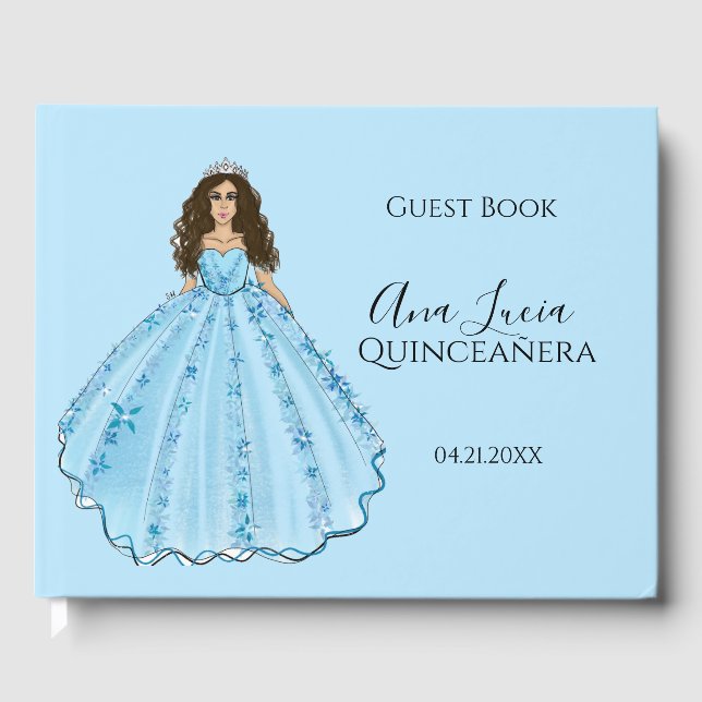 Blue Quinceanera Dress Illustration Guest Book (Front)