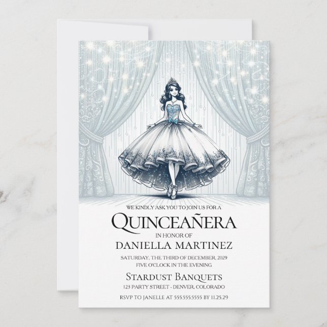 Blue Quinceañera Girl Invitation (Front)