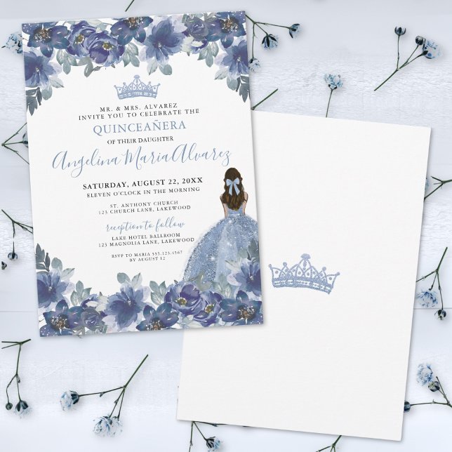 Blue Quinceanera Invitation (Elegant Blue Quinceanera Invitation)