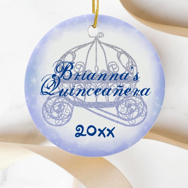 Blue Quinceanera Keepsake Christmas Ornament (personalized light dusty blue quinceanera christmas ornament princess gift horse carriage cute)