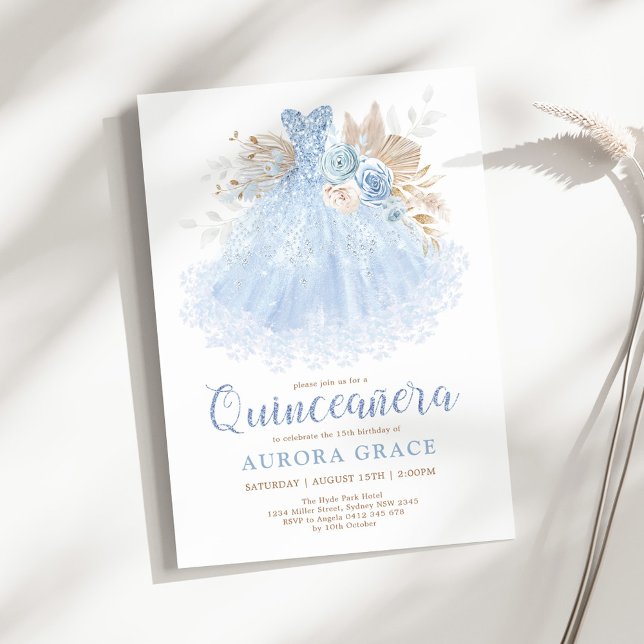 Blue Quinceañera Princess Dress Mis Quince 15 Años Invitation (Creator Uploaded)