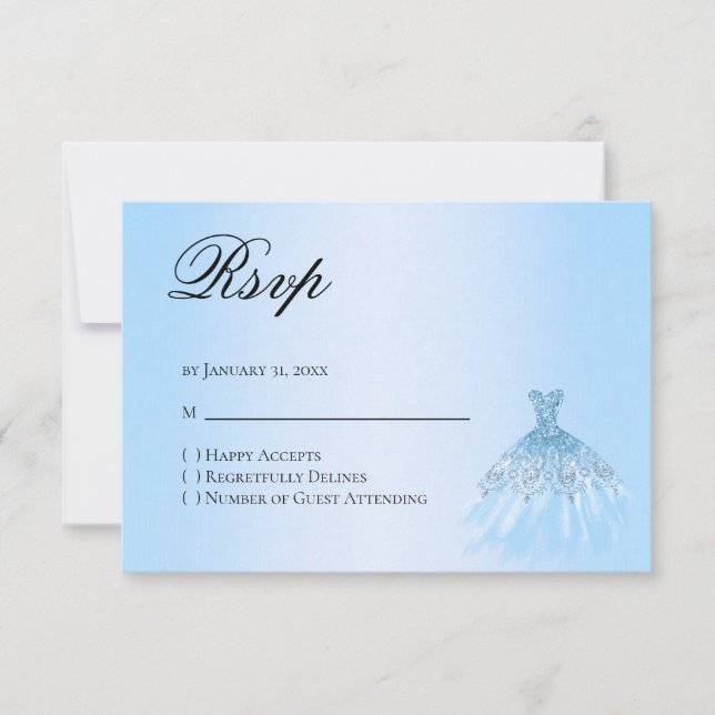 Blue Quinceanera Reply RSVP Card (Front)